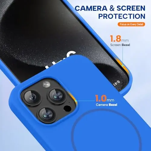 Miracase iPhone 15 Pro Max için Manyetik Kılıf, [Yumuşak Çizilmez Mikrofiber Astar], MagSafe Uyumlu, Sıvı Silikon Kılıf Darbeye Dayanıklı Düşmeye Karşı Koruyucu Telefon Kılıfı, 15 ProMax için, Mavi - 3