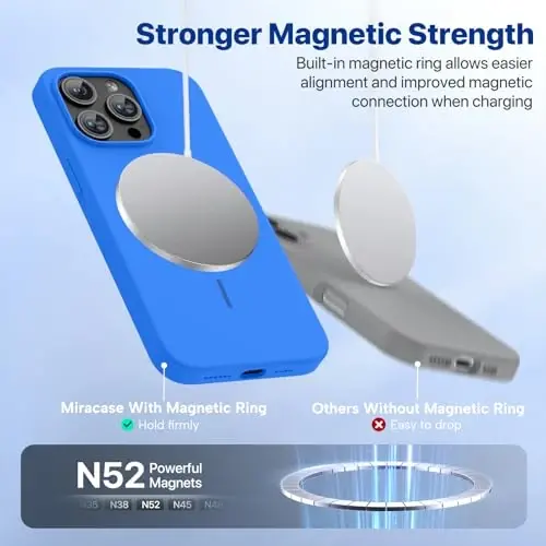 Miracase iPhone 15 Pro Max için Manyetik Kılıf, [Yumuşak Çizilmez Mikrofiber Astar], MagSafe Uyumlu, Sıvı Silikon Kılıf Darbeye Dayanıklı Düşmeye Karşı Koruyucu Telefon Kılıfı, 15 ProMax için, Mavi - 4