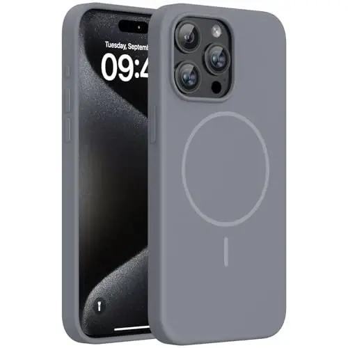 Miracase iPhone 15 Pro Max uchun magnitli g'ilof, [Yumshoq tirnalishga qarshi mikrotola astar], MagSafe bilan mos, suyuq silikon zarbaga chidamli himoya g'ilofi, Lavanda kulrang - MIRACASE (1)