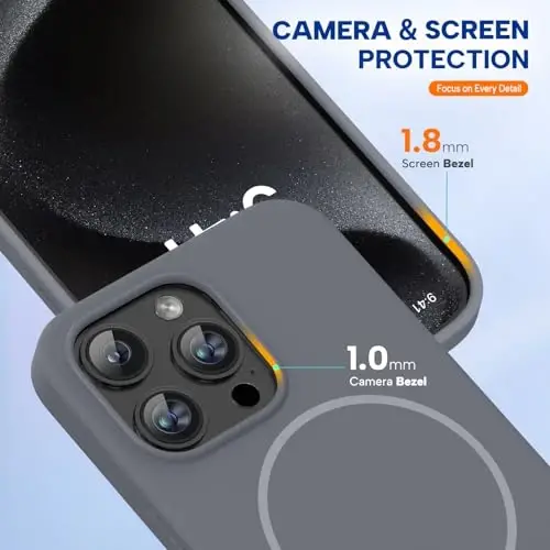 Miracase iPhone 15 Pro Max uchun magnitli g'ilof, [Yumshoq tirnalishga qarshi mikrotola astar], MagSafe bilan mos, suyuq silikon zarbaga chidamli himoya g'ilofi, Lavanda kulrang - 4