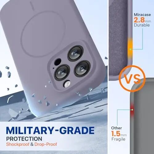 Miracase Magnetic for iPhone 15 Pro Max Case, [Soft Anti-Scratch Microfiber Lining], Compatible with MagSafe, Liquid Silicone Case Shockproof Drop Protection Phone Case for 15 ProMax, Lavender Gray - 2