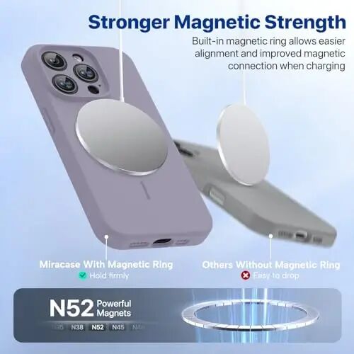 Miracase Magnetic for iPhone 15 Pro Max Case, [Soft Anti-Scratch Microfiber Lining], Compatible with MagSafe, Liquid Silicone Case Shockproof Drop Protection Phone Case for 15 ProMax, Lavender Gray - 4