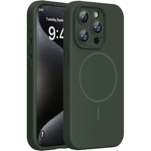 Miracase Magnetic for iPhone 15 Pro Max Case, [Soft Anti-Scratch Microfiber Lining], Compatible with MagSafe, Liquid Silicone Case Shockproof Drop Protection Phone Case for 15 ProMax, Dark Green - 1