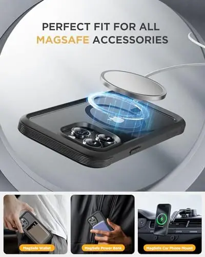 Miracase iPhone 15 Pro uchun magnit qopqoq [MagSafe bilan mos] Korpusni toʻliq qoplaydigan bumper qopqoq Ichki oyna va kamera himoyachisi bilan, Harbiy darbalarga chidamli 15 Pro uchun qopqoq 6,1 dyuymli, Qora - 5