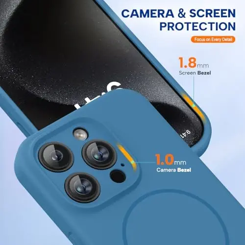 Miracase iPhone 15 Pro uchun magnitli g'ilof, [Yumshoq chizilishga qarshi mikrofibra astar], MagSafe uchun magnitli, 15 Pro uchun suyuq silikonli zarbaga chidamli telefon g'ilofi, Kapri moviy. - 4