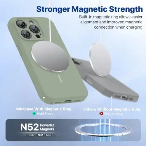 Miracase Magnetic for iPhone 15 Pro Case, [Soft Anti-Scratch Microfiber Lining], Compatible with MagSafe, Liquid Silicone Shockproof Drop Protection Phone Case for 15 Pro, Patina Green - 2
