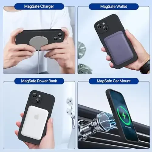 Miracase iPhone 15 uchun g'ilof bilan mos keladi, [Yumshoq chizishga qarshi mikrofiber astar], MagSafe bilan mos keladi, suyuq silikon g'ilof zarbga chidamli tomchidan himoya telefon g'ilofi 15 uchun, qora magnit - 5