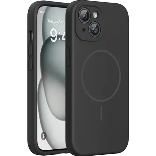 Miracase iPhone 15 uchun g'ilof bilan mos keladi, [Yumshoq chizishga qarshi mikrofiber astar], MagSafe bilan mos keladi, suyuq silikon g'ilof zarbga chidamli tomchidan himoya telefon g'ilofi 15 uchun, qora magnit 