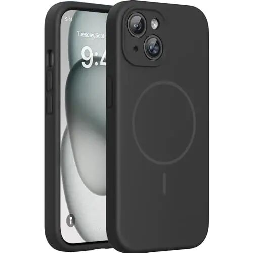 Miracase iPhone 15 uchun g'ilof bilan mos keladi, [Yumshoq chizishga qarshi mikrofiber astar], MagSafe bilan mos keladi, suyuq silikon g'ilof zarbga chidamli tomchidan himoya telefon g'ilofi 15 uchun, qora magnit - 1