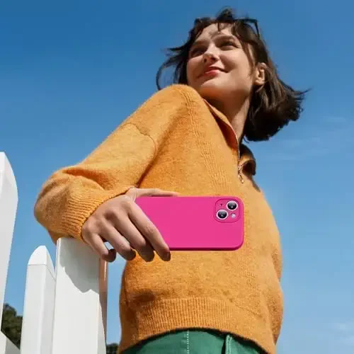 Miracase iPhone 15 uchun g'ilof bilan mos keladi, [Yumshoq chizishga qarshi mikrofiber astar], Suyuq silikon g'ilof Gel rezina zarbga chidamli tushishdan himoya iPhone 15 uchun telefon g'ilofi, To'q pushti - 5