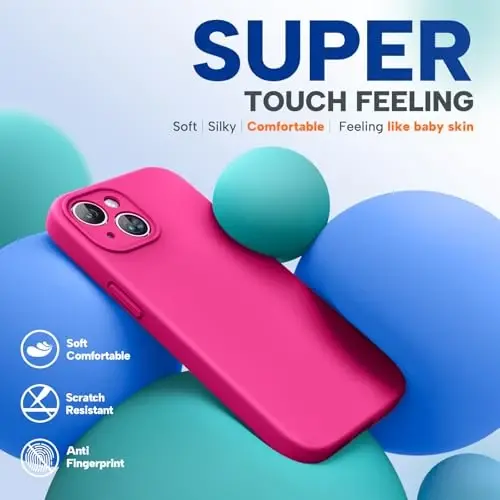 Miracase iPhone 15 uchun g'ilof bilan mos keladi, [Yumshoq chizishga qarshi mikrofiber astar], Suyuq silikon g'ilof Gel rezina zarbga chidamli tushishdan himoya iPhone 15 uchun telefon g'ilofi, To'q pushti - 3