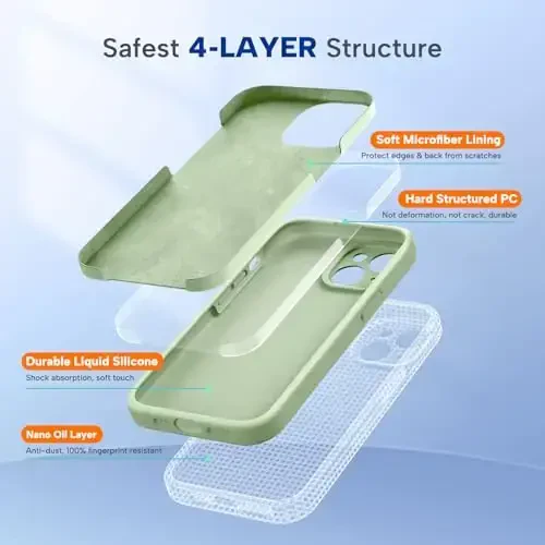 Miracase iPhone 15 uchun g‘ilof bilan mos keladi, [Yumshoq tirnalishga qarshi mikrofiber astar], Suyuq silikon g‘ilof Gel rezina zarbga chidamli tushishdan himoya iPhone 15 uchun telefon g‘ilofi, Matcha yashil - MIRACASE (1)