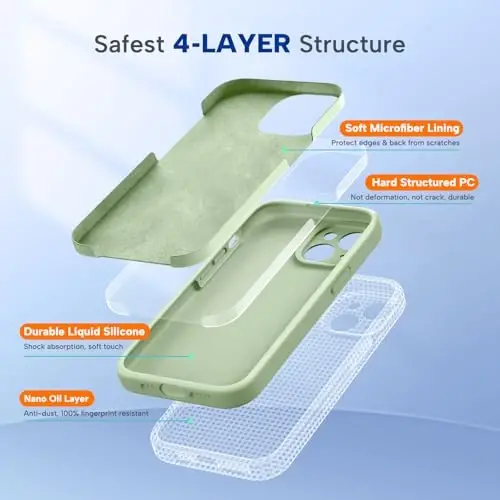 Miracase iPhone 15 uchun g‘ilof bilan mos keladi, [Yumshoq tirnalishga qarshi mikrofiber astar], Suyuq silikon g‘ilof Gel rezina zarbga chidamli tushishdan himoya iPhone 15 uchun telefon g‘ilofi, Matcha yashil - 2