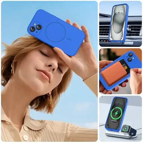 Miracase iPhone 15 uchun g'ilof bilan mos keladi, [Yumshoq tirnalishga qarshi mikrofiber astar], Suyuq silikon g'ilof Gel rezina zarbga chidamli tushishdan himoya iPhone 15 uchun telefon g'ilofi, O'rta er dengizi ko'k - 6