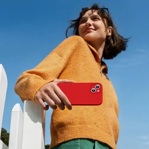 Miracase iPhone 15 uchun g‘ilof bilan mos keladi, [Yumshoq tirnalishga qarshi mikrofiber astar], Suyuq silikonli g‘ilof Gel rezina zarbga chidamli tushishdan himoya iPhone 15 uchun telefon g‘ilofi, Qizil - 5