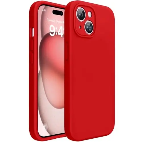 Miracase iPhone 15 uchun g‘ilof bilan mos keladi, [Yumshoq tirnalishga qarshi mikrofiber astar], Suyuq silikonli g‘ilof Gel rezina zarbga chidamli tushishdan himoya iPhone 15 uchun telefon g‘ilofi, Qizil 
