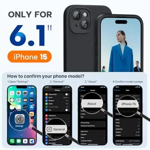 Miracase iPhone 15 uchun g'ilof bilan mos keladi, [Yumshoq tirnalishga qarshi mikrofiber astarli], Suyuq silikonli g'ilof Gel rezina zarbga chidamli tushishdan himoya iPhone 15 uchun telefon g'ilofi (Qora) - 6