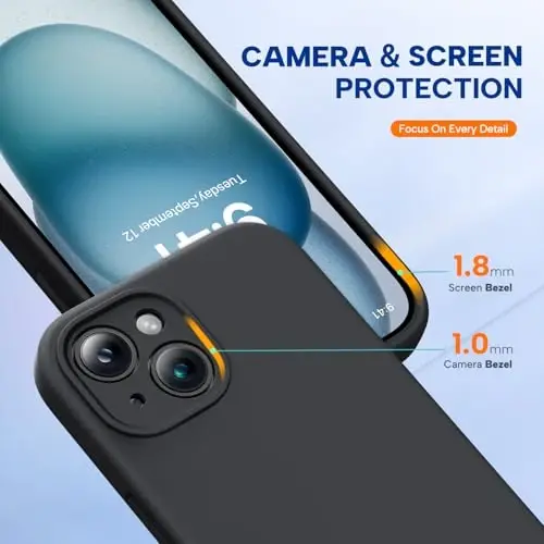 Miracase iPhone 15 uchun g'ilof bilan mos keladi, [Yumshoq tirnalishga qarshi mikrofiber astarli], Suyuq silikonli g'ilof Gel rezina zarbga chidamli tushishdan himoya iPhone 15 uchun telefon g'ilofi (Qora) - 4