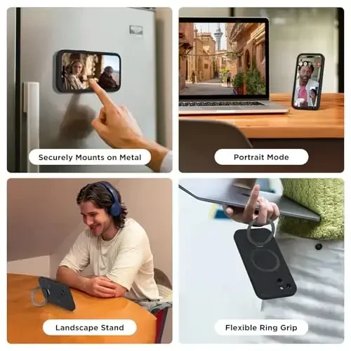 Miracase iPhone 15 uchun g'ilof, stendli, barcha MagSafe aksessuarlari bilan mos, suyuq silikonli g'ilof, gel kauchuk zarbga chidamli tushishdan himoya iPhone 15 uchun telefon g'ilofi, qora Mag-Stend - MIRACASE (1)