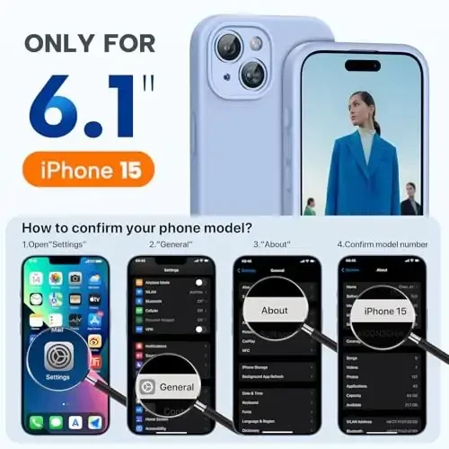 Miracase iPhone 15 uchun g'ilofga mos keladi, [Yumshoq chizishga qarshi mikrofiber astar], Suyuq silikonli g'ilofli gel rezina zarbga chidamli tushishdan himoya qilish iPhone 15 uchun telefon g'ilofi, chinnigullar binafshasi - 6