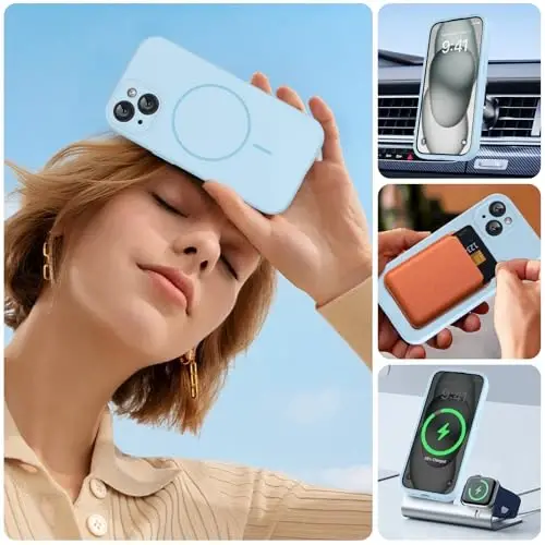 Miracase iPhone 15 uchun g'ilofga mos keladi, [Yumshoq chizishga qarshi mikrofiber astar], Suyuq silikonli g'ilofli gel rezina zarbga chidamli tushishdan himoya qilish iPhone 15 uchun telefon g'ilofi, chinnigullar binafshasi - 6