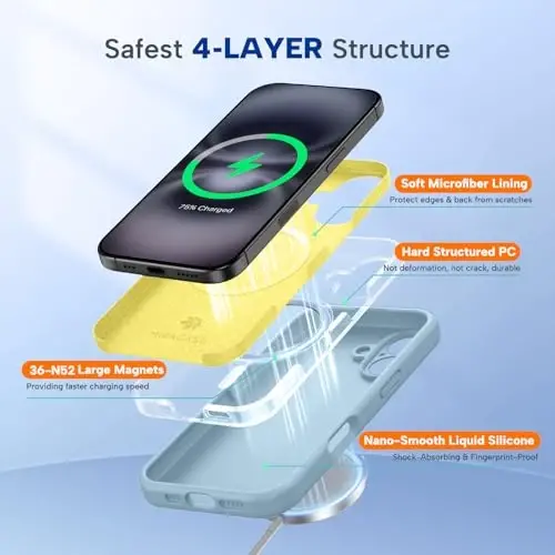 Miracase iPhone 16 G‘ilofiga mos keladi, [Yumshoq chizishga qarshi mikrofiber qoplama], MagSafe bilan mos keladi, Suyuq silikon g‘ilof zarbaga chidamli tushishdan himoya qiluvchi 16 uchun telefon g‘ilofi, Chinnigul binafsharang - 3