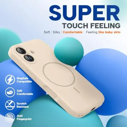 Miracase iPhone 16 G‘ilofiga mos, [Yumshoq tirnalishga qarshi mikrofiber qoplama], MagSafe bilan mos, Suyuq silikon g‘ilof, zarbga chidamli, tushishdan himoya qiluvchi telefon g‘ilofi 16, qumtosh - 5