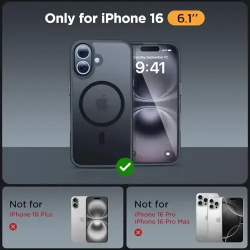 Miracase Magnetic for iPhone 16 Case [with 2X Screen Protectors] [Compatible with MagSafe] Slim Thin Phone Case Military-Grade Protected for iPhone 16 Cover Bumper, Black - MIRACASE (1)