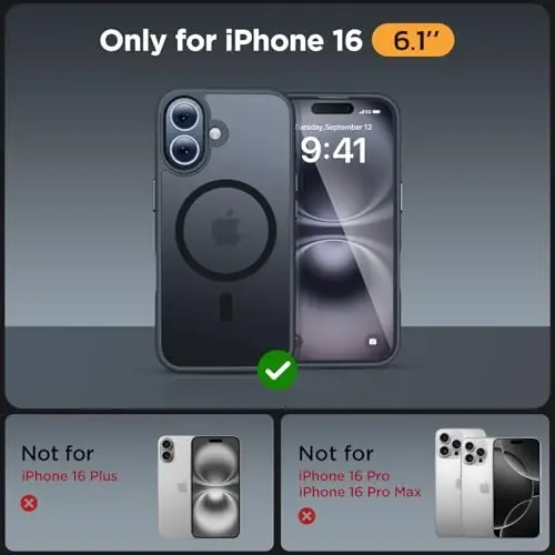 Miracase Magnetic for iPhone 16 Case [with 2X Screen Protectors] [Compatible with MagSafe] Slim Thin Phone Case Military-Grade Protected for iPhone 16 Cover Bumper, Black - 2