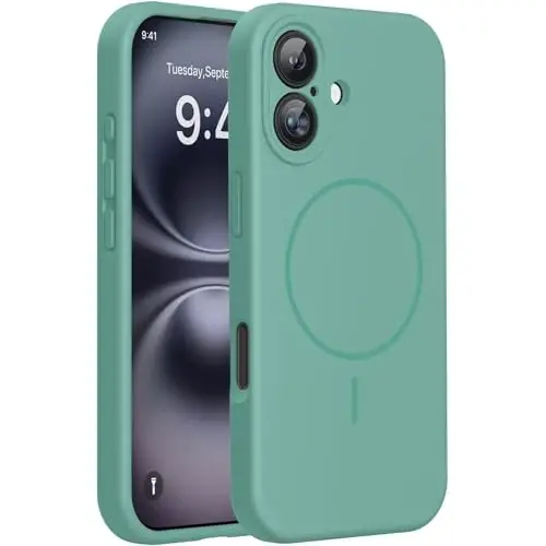 Miracase Compatible with iPhone 16 Case, [Soft Anti-Scratch Microfiber Lining], Compatible with MagSafe, Liquid Silicone Case Shockproof Drop Protection Phone Case for 16,Midnight Green 