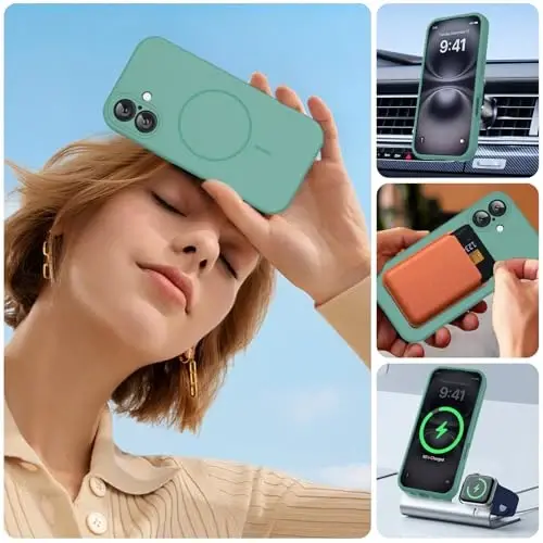 Miracase Compatible with iPhone 16 Case, [Soft Anti-Scratch Microfiber Lining], Compatible with MagSafe, Liquid Silicone Case Shockproof Drop Protection Phone Case for 16,Midnight Green - 6