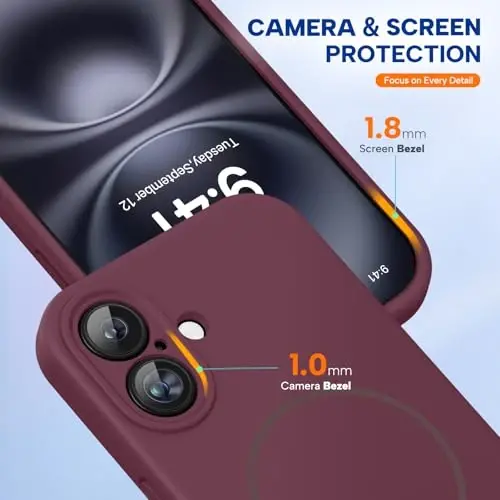 miracase Compatible with iPhone 16 Case, [Soft Anti-Scratch Microfiber Lining], Compatible with MagSafe, Liquid Silicone Case Shockproof Drop Protection Phone Case for 16,Wine Red - 4