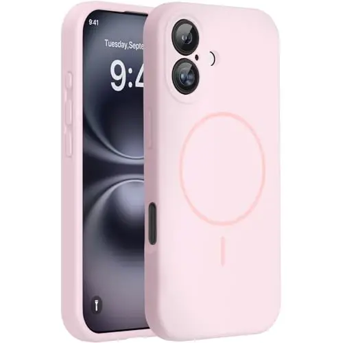 Miracase Compatible with iPhone 16 Case, [Soft Anti-Scratch Microfiber Lining], Compatible with MagSafe, Liquid Silicone Case Shockproof Drop Protection Phone Case for 16,Sand Pink 