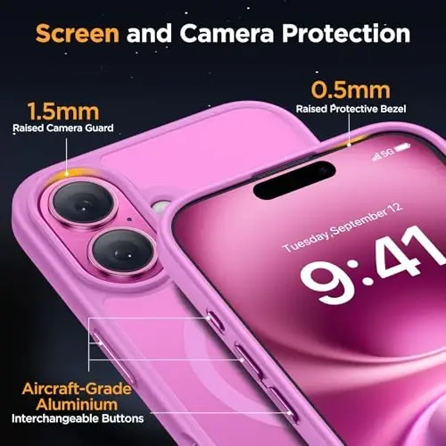 Miracase Magnetic Series for iPhone 16 Case [Compatible with MagSafe] Military-Grade Protection, Anti-Fingerprint, Slim Phone Case for iPhone 16 6.1 inch - Lilac Pink - 5