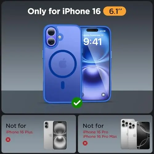 Miracase Magnetic Series for iPhone 16 Case [Compatible with MagSafe] [with 2X Screen Protectors] Military-Grade Protection, Anti-Fingerprint, Slim Phone Case for iPhone 16 6.1 inch - Blue - 2