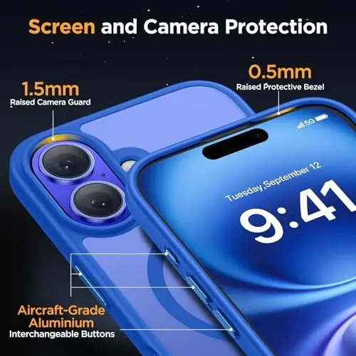 Miracase Magnetic Series for iPhone 16 Case [Compatible with MagSafe] [with 2X Screen Protectors] Military-Grade Protection, Anti-Fingerprint, Slim Phone Case for iPhone 16 6.1 inch - Blue - 5
