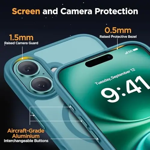 Miracase Magnetic Series for iPhone 16 Case [Compatible with MagSafe] [with 2X Screen Protectors] Military-Grade Protection, Slim Phone Cases for iPhone 16 6.1 inch - Green - 5