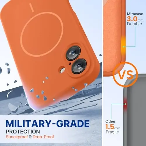 miracase Compatible with iPhone 16 Case, [Soft Anti-Scratch Microfiber Lining], Compatible with MagSafe, Liquid Silicone Case Shockproof Drop Protection Phone Case for 16,Orange - 2