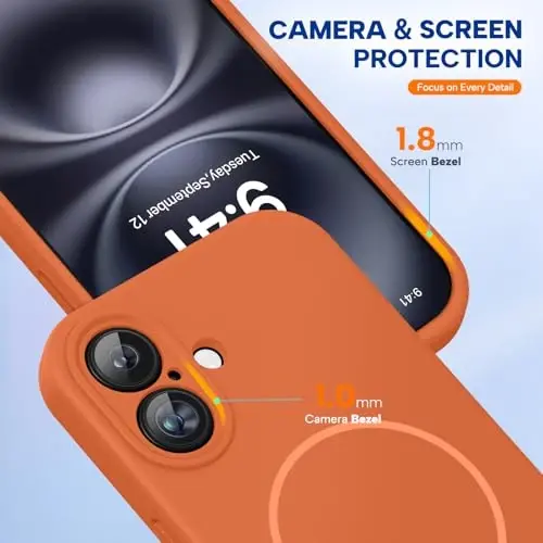 miracase Compatible with iPhone 16 Case, [Soft Anti-Scratch Microfiber Lining], Compatible with MagSafe, Liquid Silicone Case Shockproof Drop Protection Phone Case for 16,Orange - 4