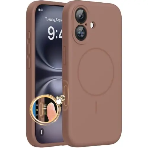 Miracase Compatible with iPhone 16 Case, [Soft Anti-Scratch Microfiber Lining], Compatible with MagSafe, Liquid Silicone Case Shockproof Drop Protection Phone Case for 16,Chocolate - 1