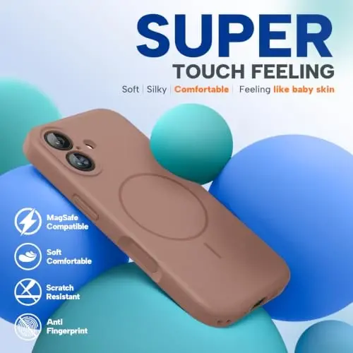 Miracase Compatible with iPhone 16 Case, [Soft Anti-Scratch Microfiber Lining], Compatible with MagSafe, Liquid Silicone Case Shockproof Drop Protection Phone Case for 16,Chocolate - 6