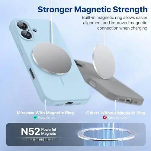 Miracase iPhone 16 Kılıfı ile Uyumlu, [Yumuşak Çizilmez Mikrofiber Astar], MagSafe Uyumlu, Sıvı Silikon Kılıf Darbeye Dayanıklı Düşme Korumalı Telefon Kılıfı 16 için, Karanfil Moru - 5