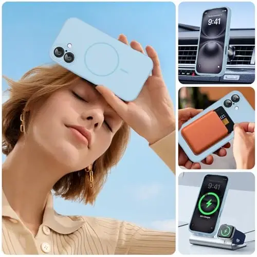Miracase iPhone 16 Kılıfı ile Uyumlu, [Yumuşak Çizilmez Mikrofiber Astar], MagSafe Uyumlu, Sıvı Silikon Kılıf Darbeye Dayanıklı Düşme Korumalı Telefon Kılıfı 16 için, Karanfil Moru - 6
