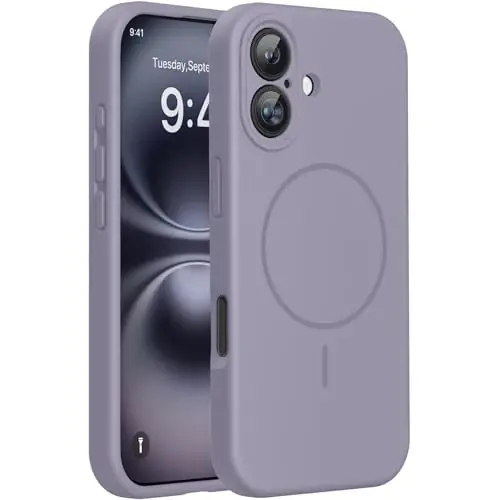 miracase Compatible with iPhone 16 Case, [Soft Anti-Scratch Microfiber Lining], Compatible with MagSafe, Liquid Silicone Case Shockproof Drop Protection Phone Case for 16,Lavender Gray 