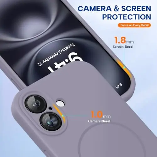 miracase Compatible with iPhone 16 Case, [Soft Anti-Scratch Microfiber Lining], Compatible with MagSafe, Liquid Silicone Case Shockproof Drop Protection Phone Case for 16,Lavender Gray - 4