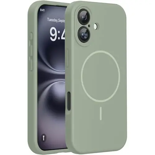 Miracase Compatible with iPhone 16 Case, [Soft Anti-Scratch Microfiber Lining], Compatible with MagSafe, Liquid Silicone Case Shockproof Drop Protection Phone Case for 16,Patina Green 