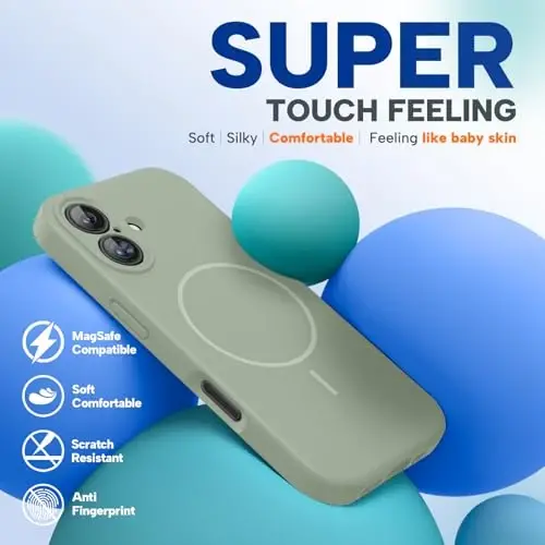 Miracase iPhone 16 Plus için Manyetik Kılıf, [Yumuşak Çizilmez Mikrofiber Astar], MagSafe için Manyetik, 16 Plus için Sıvı Silikon Darbeye Dayanıklı Düşmeye Karşı Koruyucu Telefon Kılıfı, Patina Yeşili - 5