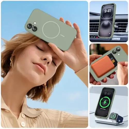 Miracase iPhone 16 Plus için Manyetik Kılıf, [Yumuşak Çizilmez Mikrofiber Astar], MagSafe için Manyetik, 16 Plus için Sıvı Silikon Darbeye Dayanıklı Düşmeye Karşı Koruyucu Telefon Kılıfı, Patina Yeşili - 6