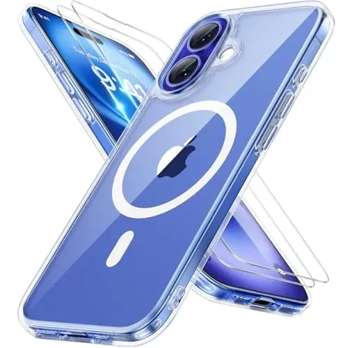 Miracase Magnetic Clear for iPhone 16 Plus Case [Compatible with MagSafe] [with 2X Screen Protectors] Military-Grade Protection, Anti-Fingerprint, Slim Phone Case for 16 Plus 6.7 inch - Crystal Clear 