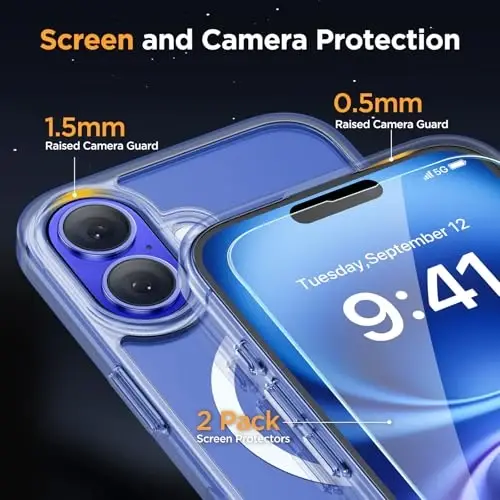Miracase Magnetic Clear for iPhone 16 Plus Case [Compatible with MagSafe] [with 2X Screen Protectors] Military-Grade Protection, Anti-Fingerprint, Slim Phone Case for 16 Plus 6.7 inch - Crystal Clear - 6